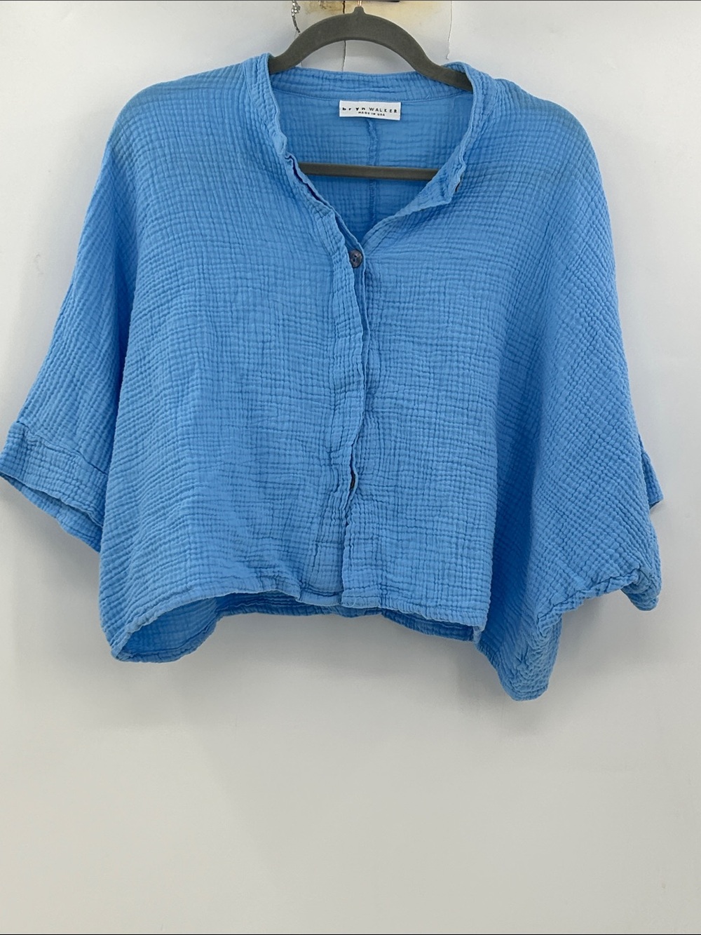 bryn WALKER Button Down Blouse Cotton Baby Blue Size Medium Cropped